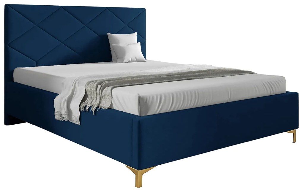 Granatowe łóżko tapicerowane welurem 4 rozmiary M8-E55