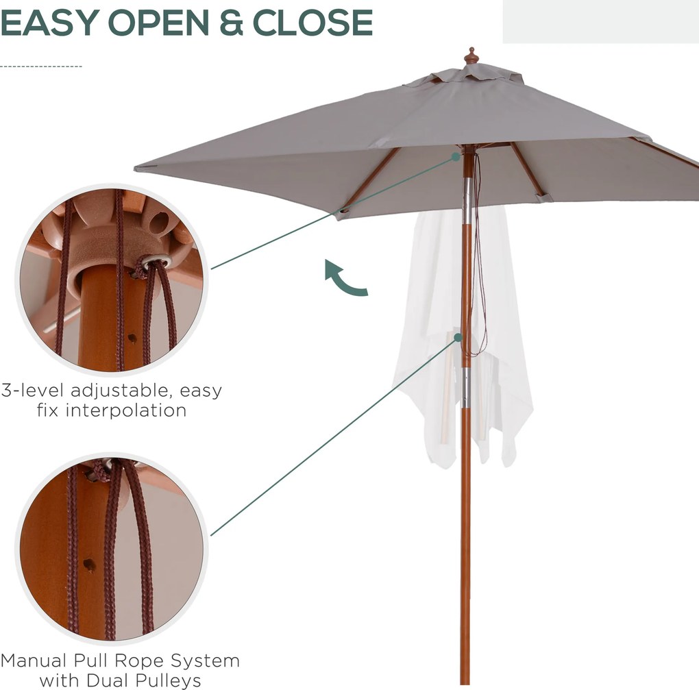Outsunny Parasol Ogrodowy Zginany Szary Drewno Jodłowe Poliester 3Stopniowa Regulacja 200x150x230cm | Aosom PL