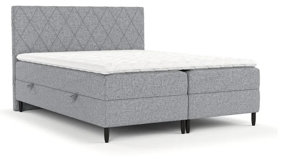 Szare łóżko boxspring ze schowkiem 160x200 cm Gwen – Maison de Rêve