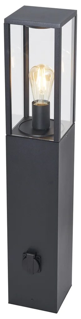 Zewnetrzna Nowoczesna lampa podłogowa zewnętrzna czarna 80 cm z gniazdem IP44 - Charlois Nowoczesny Oswietlenie zewnetrzne