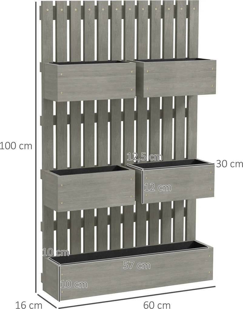 Outsunny Podwyższona grządka drewniana, regulowana z trejażem 60x16x100cm Szary | Aosom PL
