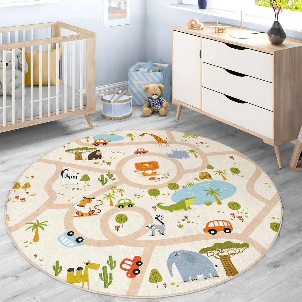 Dziecięcy dywan do zabawy odpowiedni do prania ø120 cm Savana Ride – Mila Home