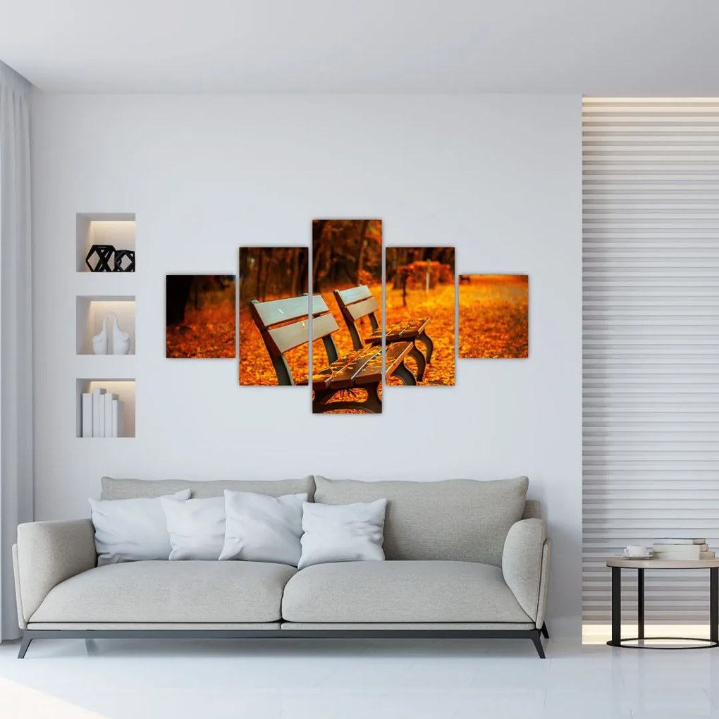 Obraz ławki jesienią (125x70 cm)
