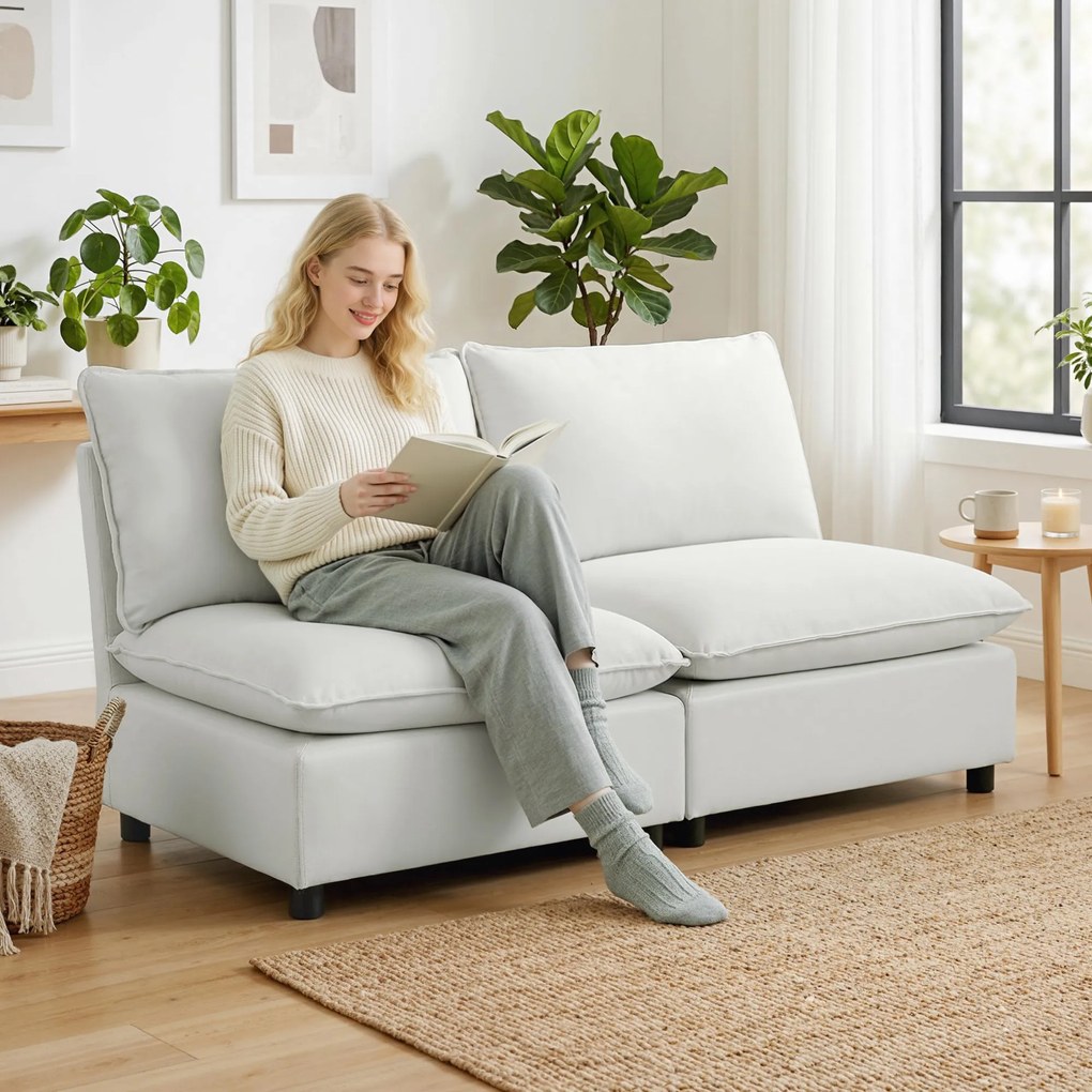 HOMCOM 2-osobowa sofa, 146 cm modułowa sofa z ekoskóry z szerokim i głębokim siedziskiem, grubymi poduszkami, łatwy montaż, Szara | Aosom PL
