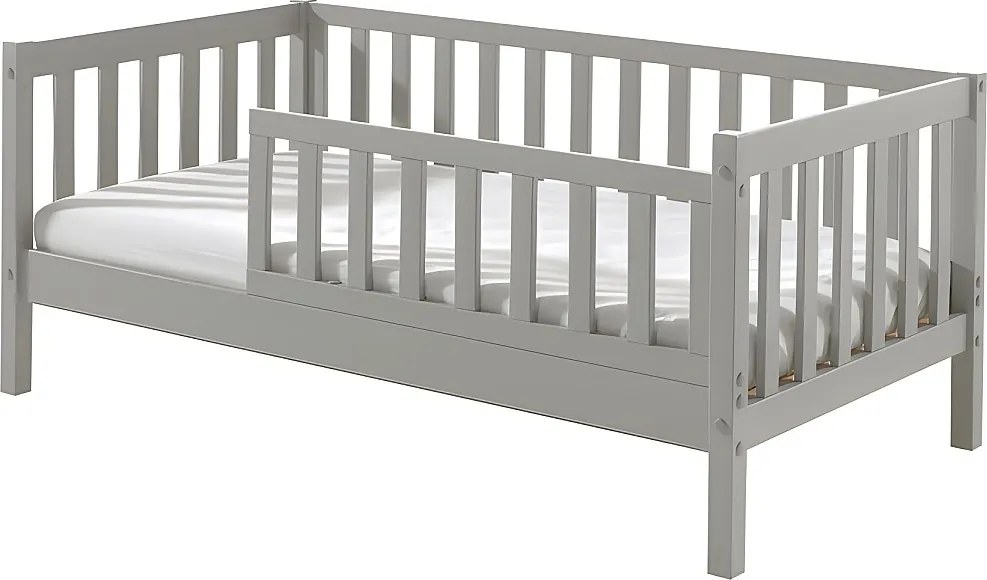 Łóżko Dziecięce Toddler II 70x140 cm Szare z Litego Drewna z Wbudowanym Stelażem - Styl Skandynawski, Produkcja Europejska