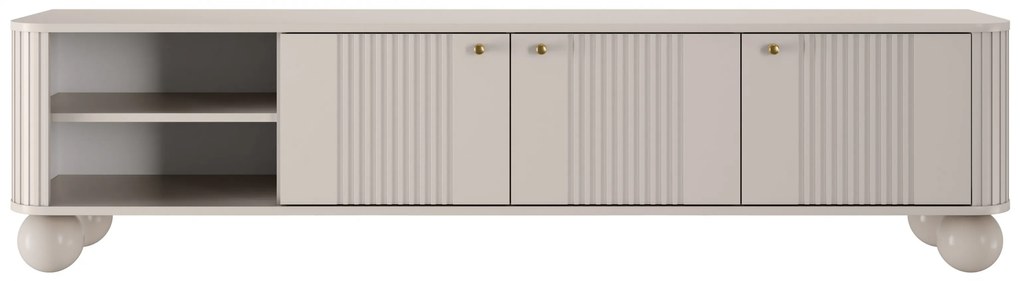 Szafka RTV Vesper 187 cm trzydrzwiowa - kaszmir / złote uchwyty / nogi kule