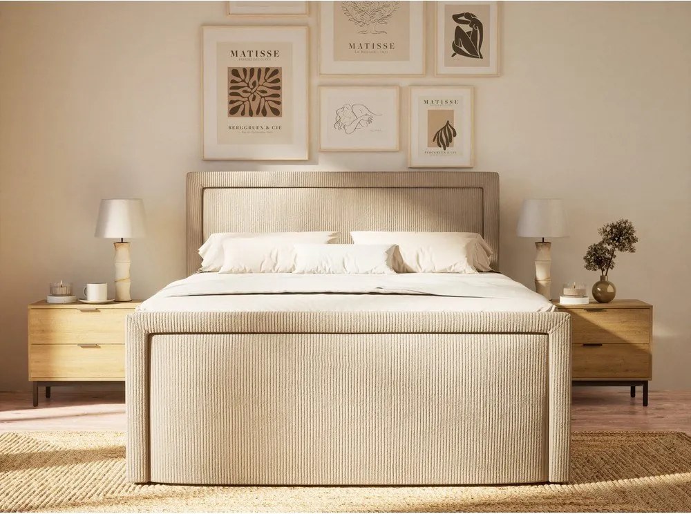 Beżowe łóżko kontynentalne ze schowkiem 180x200 cm Fresco – Maison de Rêve