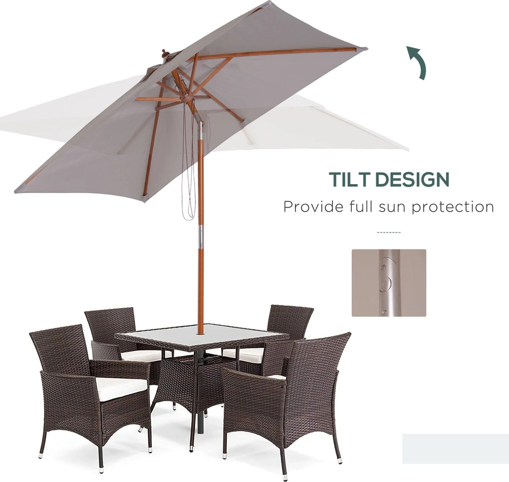 Outsunny Parasol Ogrodowy Zginany Szary Drewno Jodłowe Poliester 3Stopniowa Regulacja 200x150x230cm | Aosom PL