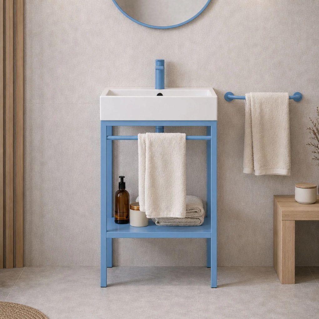 Zestaw umywalka z konglomeratu NAVI 70 x 45 cm + stojąca konsola NAVI Step | Różne kolory | Różne rozmiary : Kolor - Niebieski, Otwory na baterię - Jeden otwór, Rozmiar - 60 x 45 cm