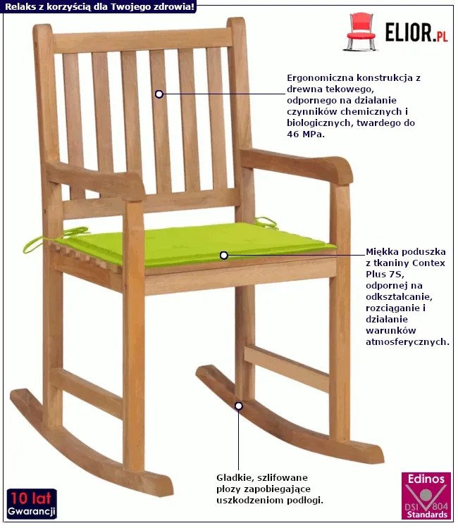 Fotel bujany z jasnozieloną poduszką - Nevios