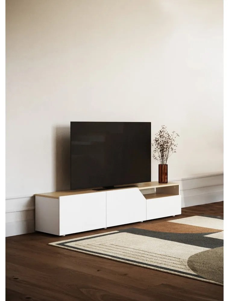 Biała szafka pod TV w dekorze dębu 180x38 cm Verone – TemaHome