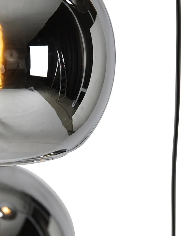 Lampa wisząca w stylu art deco czarna z dymionym szkłem 4-światłowa - Wallace ArtDeco Oswietlenie wewnetrzne