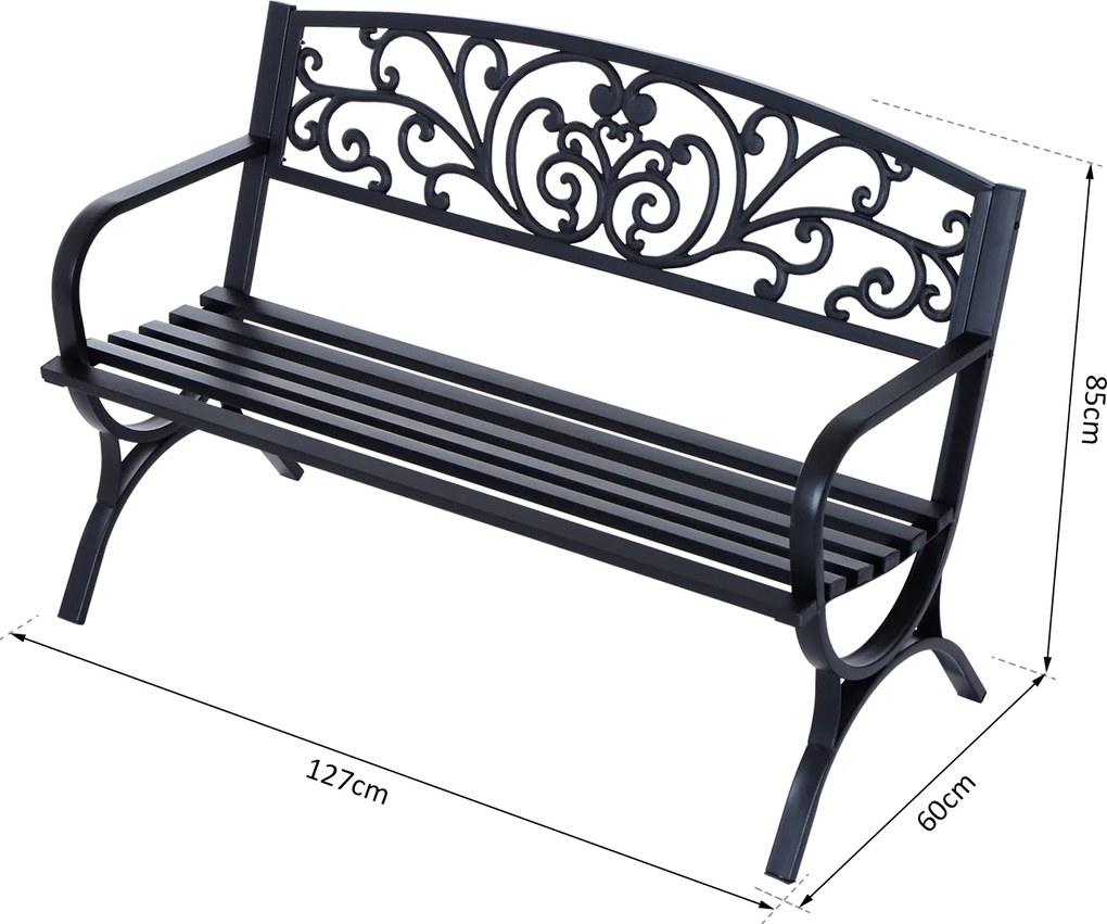 Outsunny Ławka Ogrodowa Metalowa 2-osobowa Elegancka Czarna | Aosom PL