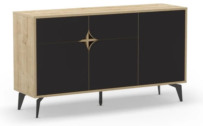 Czarna niska komoda w dekorze dębu 140x79 cm Nola – Marckeric