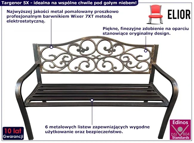 Brązowa ławka z oparciem i podłokietnikami D8-L25