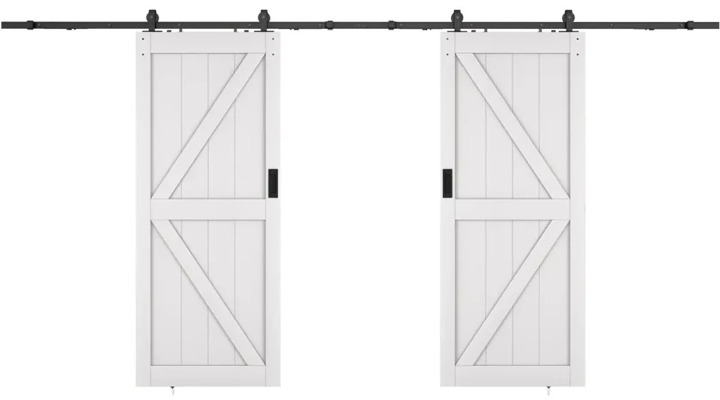 Drzwi przesuwne podwójne naścienne - Drewno i MDF - biały - 2 x wys. 205 x szer. 83 cm - NEFARA