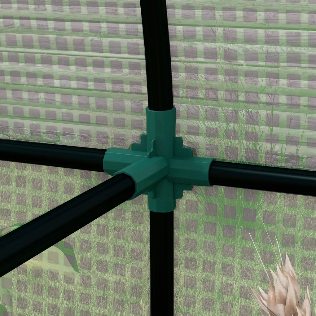 Mini tunel cieplarniany Outsunny, tunel dla roślin, z 2 strefami do uprawy, rolowane drzwi, 185 x 94 x 150 cm, Zielony