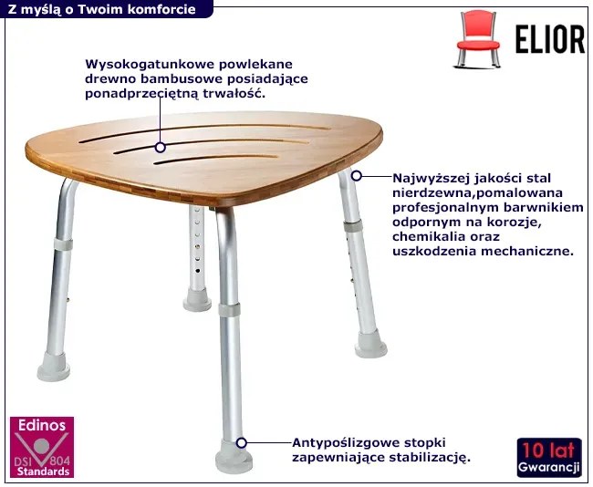 Bambusowy regulowany taboret pod prysznic - Inox