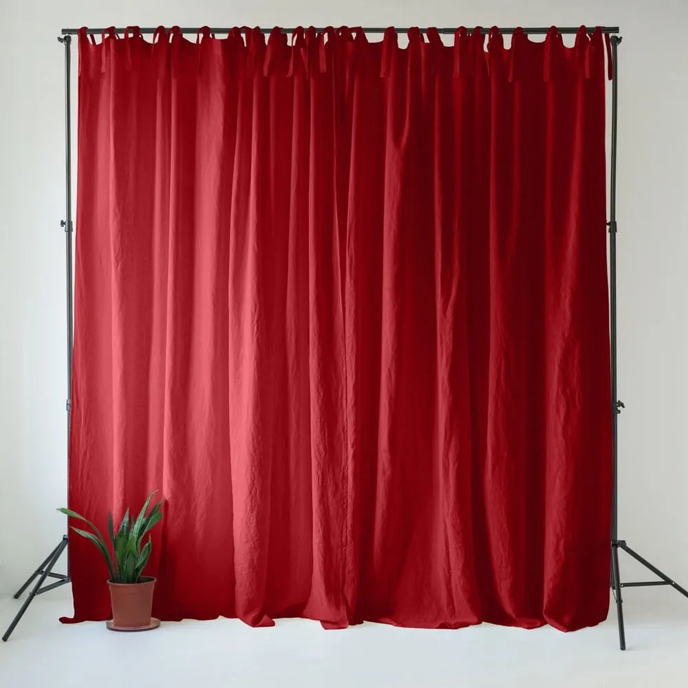 Czerwona lniana zasłona 140x330 cm Lava Falls – Linen Tales