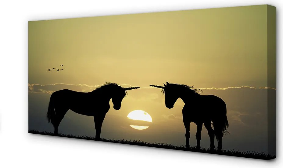 Fotoobraz na płótnie Jednorożce o Zachodzie Słońca