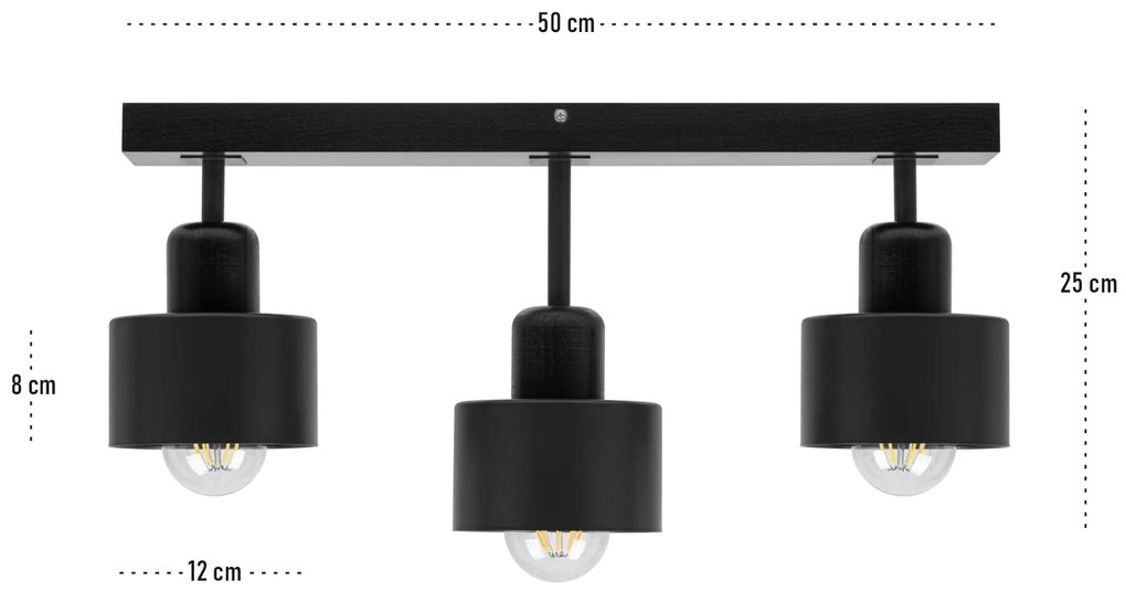 Czarna lampa sufitowa, trzypunktowy spot DSC50x7SC z drewna i metalu E