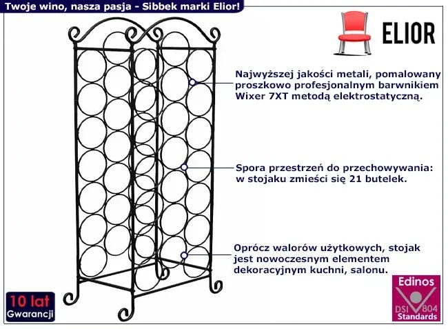 Metalowy stojak na wino - Nioba