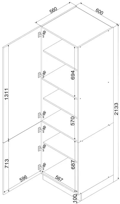 Słupek kuchenny do przechowywania 60 cm jasny szary - Lorina 35X