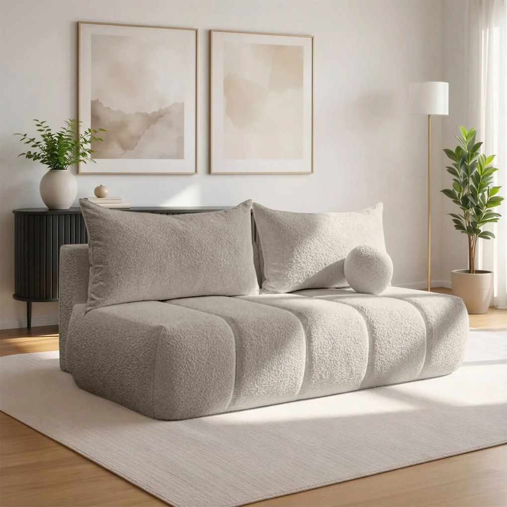 Sofa z Funkcją Spania SARIA Kremowa Boucle Nowoczesna