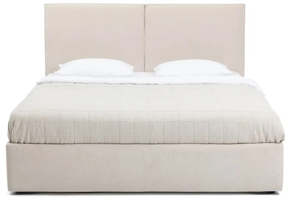 Beżowe tapicerowane łóżko dwuosobowe ze schowkiem z materacem i stelażem 160x200 cm Thessa Bold – Bonami Selection