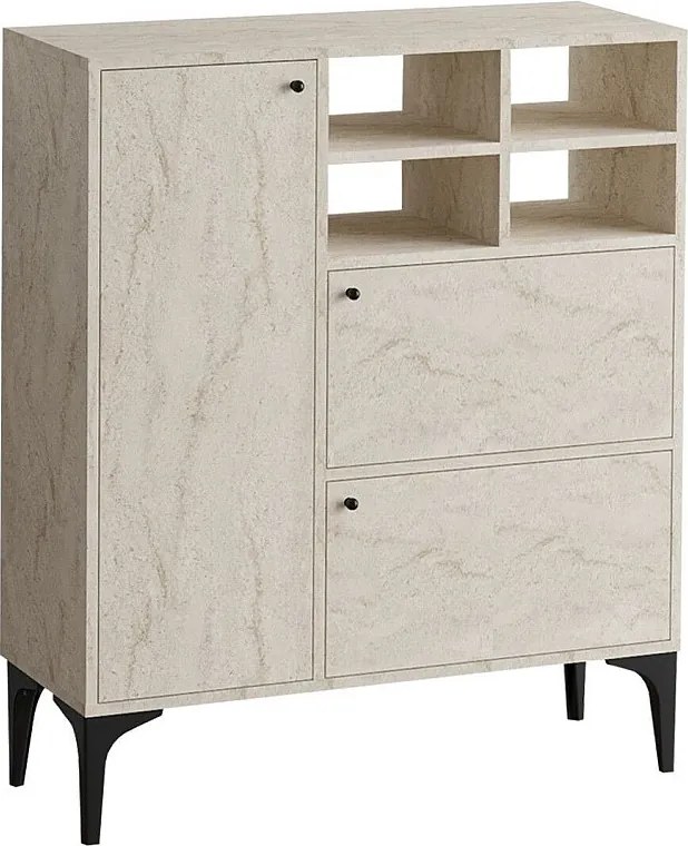 Komoda – 100 cm x 125 cm x 35 cm – Kolor trawertynu – Płyta wiórowa pokryta melaminą