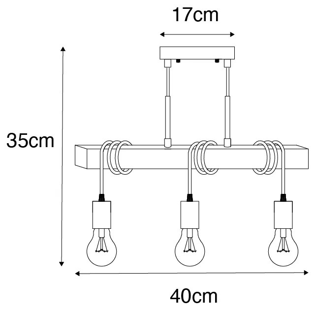 Industrialna lampa wisząca drewno ze stalą 3-punktowa - GallowPrzemysłowy Oswietlenie wewnetrzne