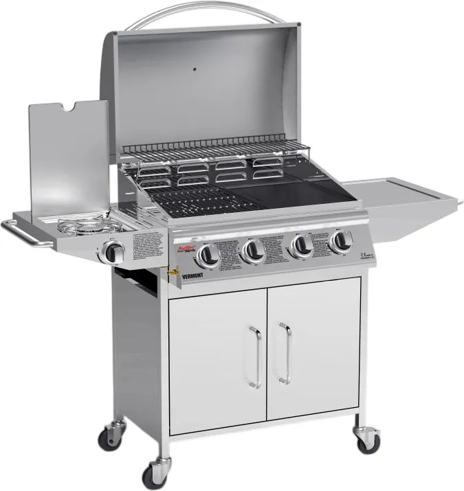 Avenberg Grill gazowy ze stali nierdzewnej z bocznym palnikiem Vermont, 136 x 53 x 105,5 cm