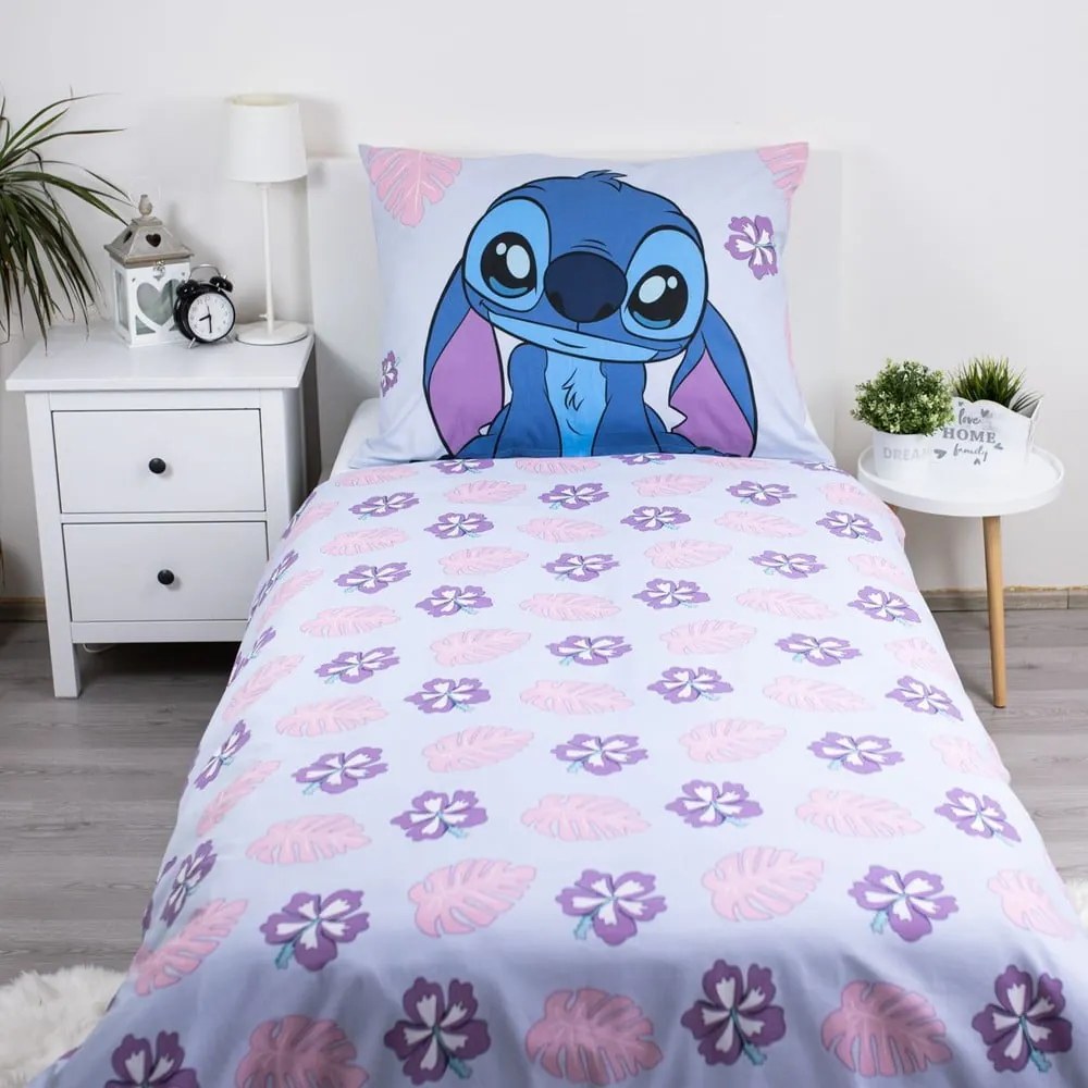 Niebieska/fioletowa bawełniana pościel dziecięca jednoosobowa 140x200 cm Lilo and Stitch "Cute" – Jerry Fabrics