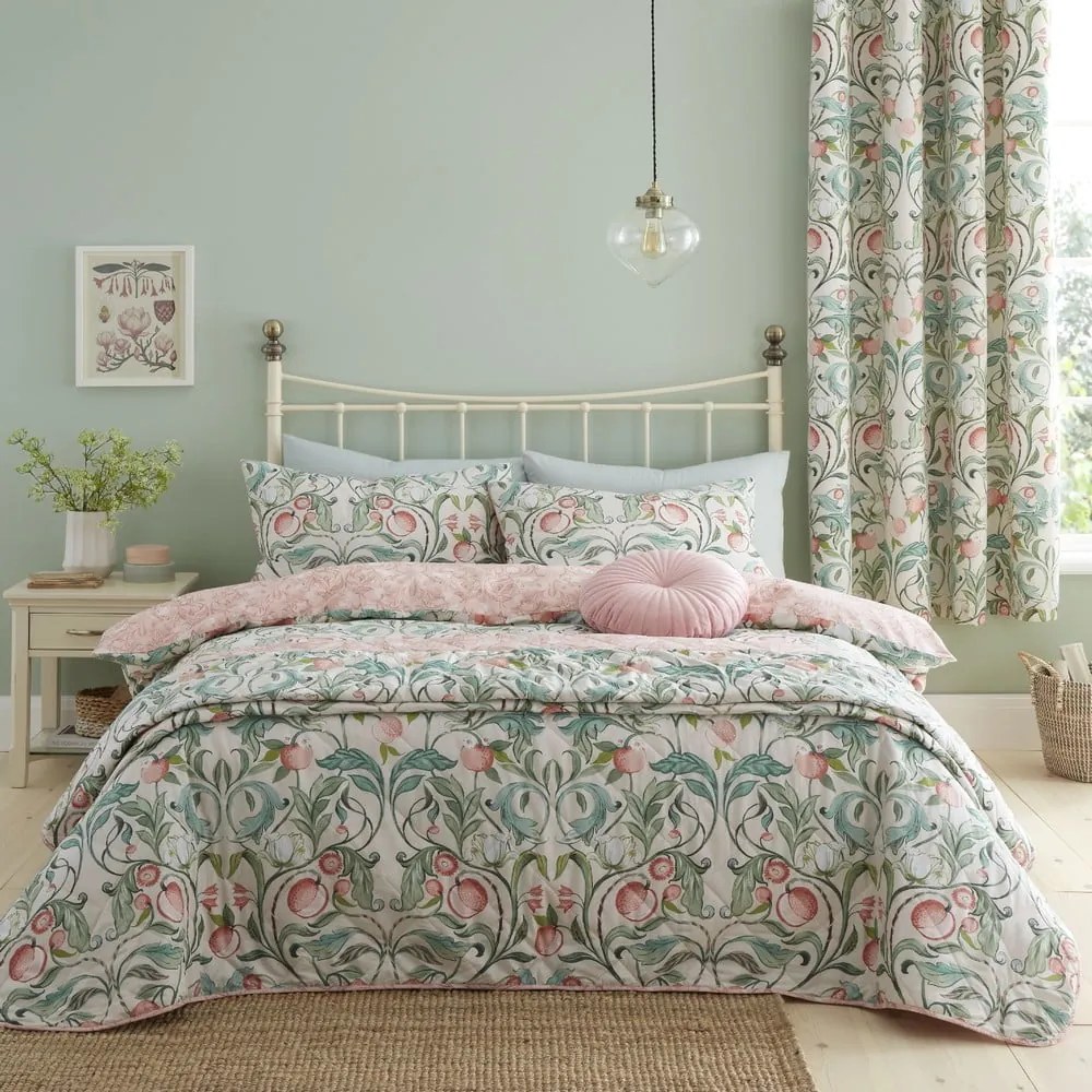 Zielono-różowa pościel dwuosobowa 230x220 cm Clarence Floral – Catherine Lansfield