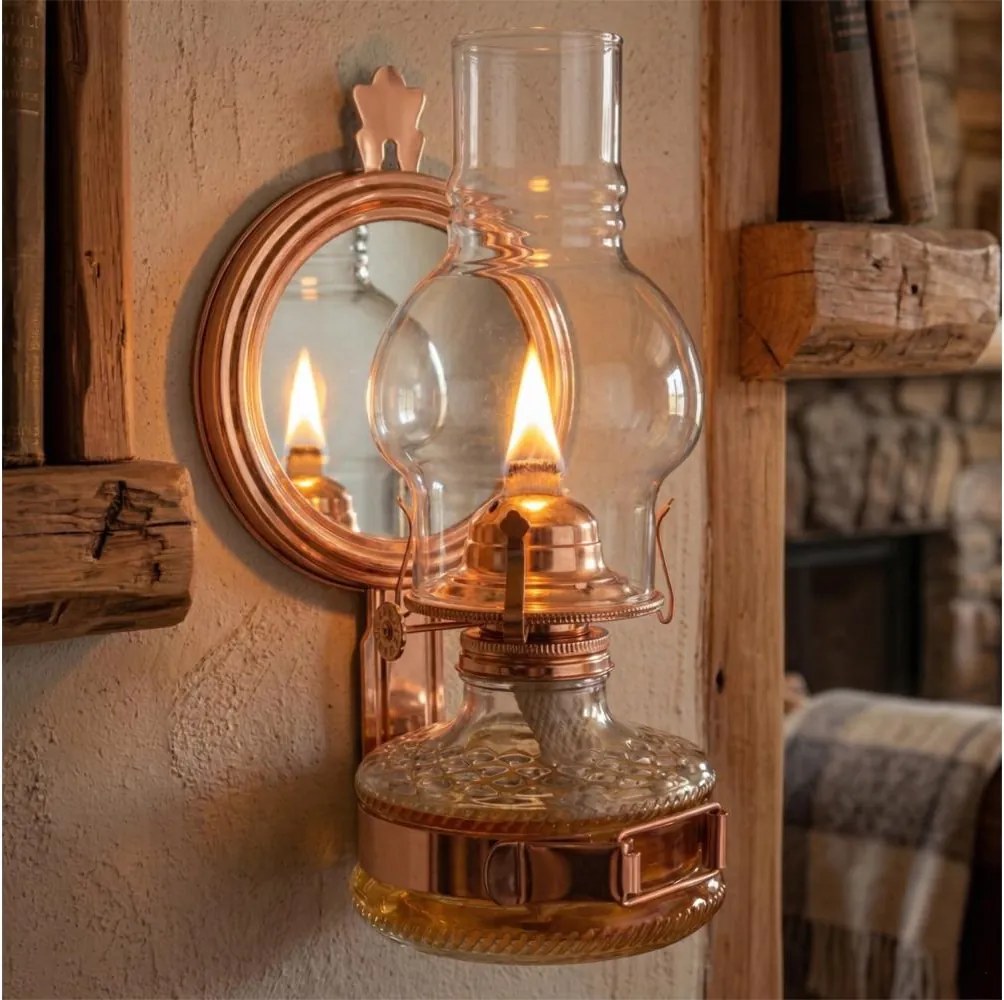 BRILAGI - Lampa naftowa z lustrem MERLIN miedziana/patyna