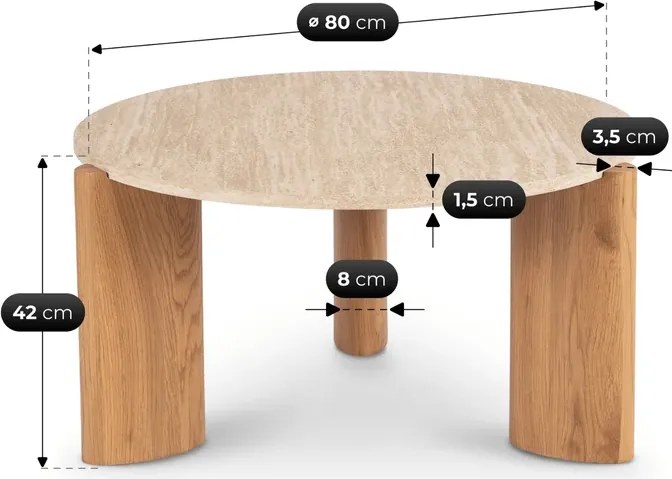 Stolik Kawowy TRAVERTINO MAX 80 cm Trawertyn/Dąb Nowoczesny