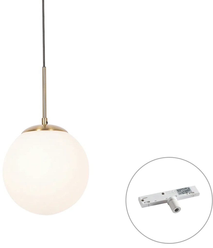 Lampa wisząca Art Deco złota z opalowym szkłem, z białym adapterem do szyny 1-fazowej Slimline - Flore