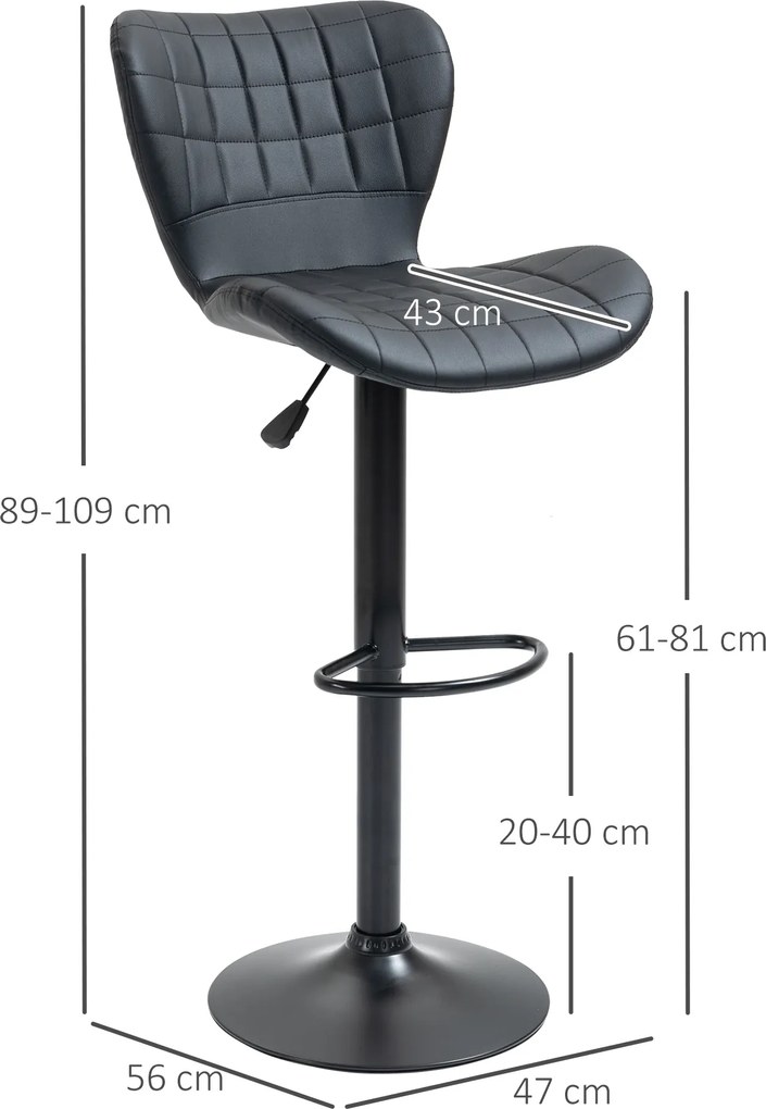 HOMCOM stołek barowy 47 cm x 56 cm x 89–109 cm