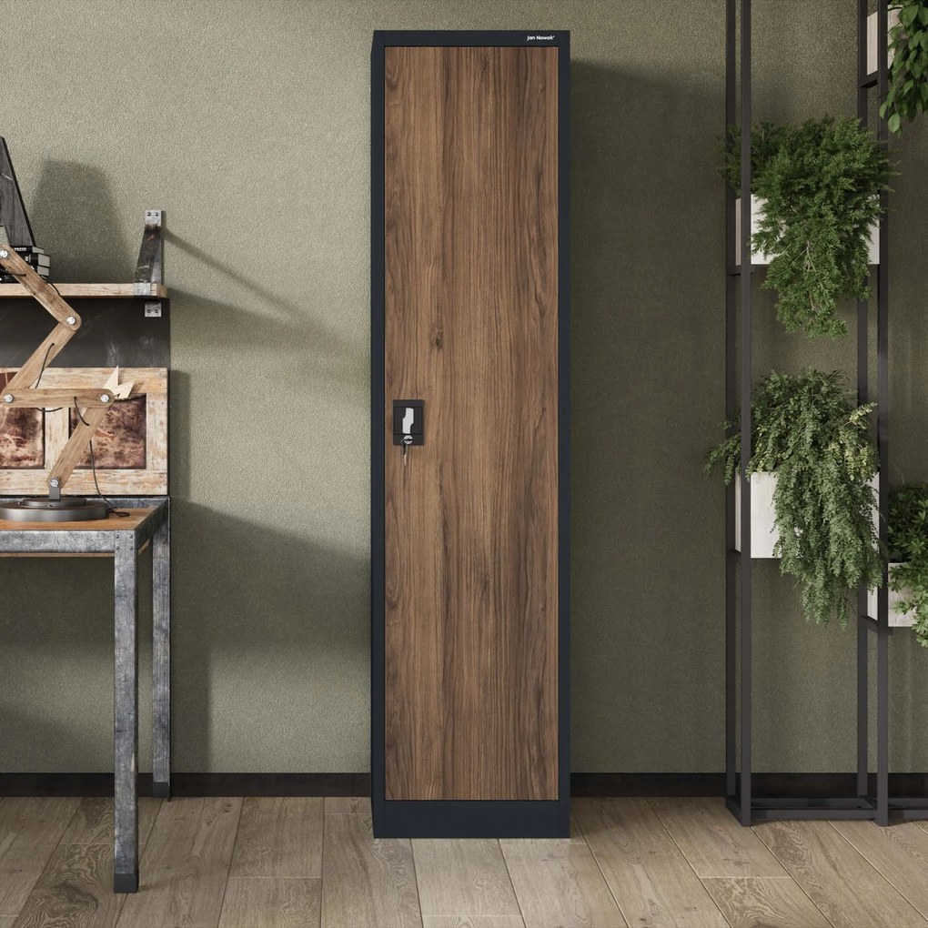 Szafa biurowa metalowa na akta antracytowa/orzech, 450x1850x400 mm: ALEX Eco Design
