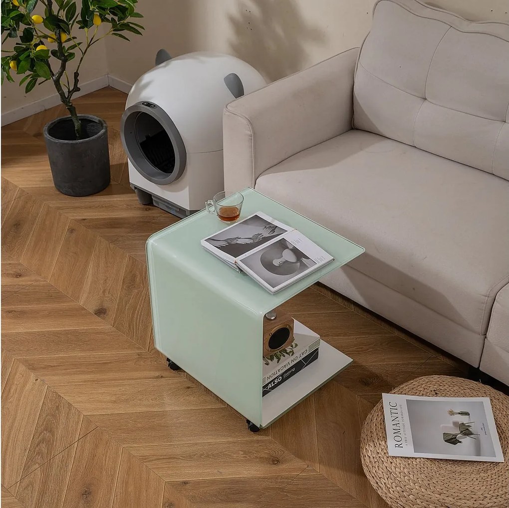 Stolik boczny Nowoczesna szafka nocna z hartowanego szkła na kółkach