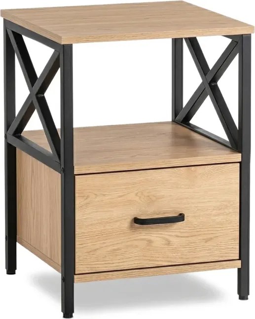 Szafka Nocna do Sypialni LOGAN 40 cm Dąb/Czarny Loft