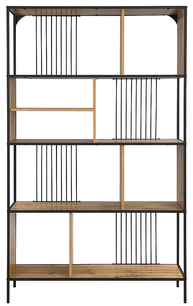 Półka z 9 wnękami z MDF i stali - Naturalny i Czarny - LEMAVIA