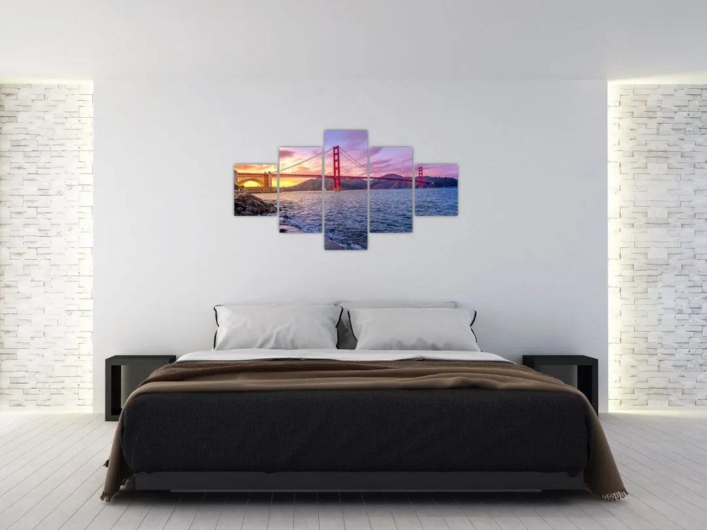 Obraz mostu z zachodem słońca (125x70 cm)