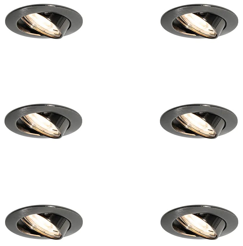 Zestaw 6 nowoczesnych reflektorów wpuszczanych gunmetal GU10, okrągłych 50mm, uchylnych - Edu