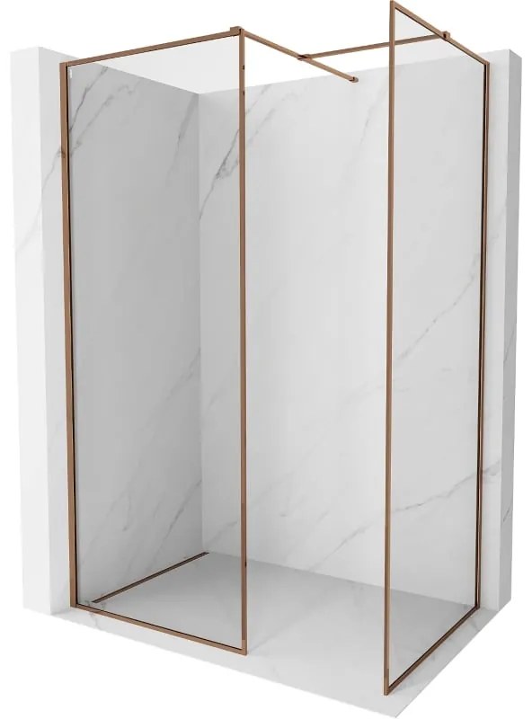 Mexen Kioto-F ścianka prysznicowa Walk-in z ramką 90 x 75 cm, transparent 8 mm, różowe złoto - 800-090-202-04-60-075