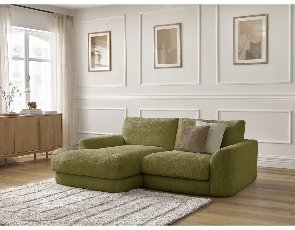 Narożnik z tkaniny szenilowej (lewostronny/z szezlongiem) w kolorze khaki Leonore – Bobochic Paris