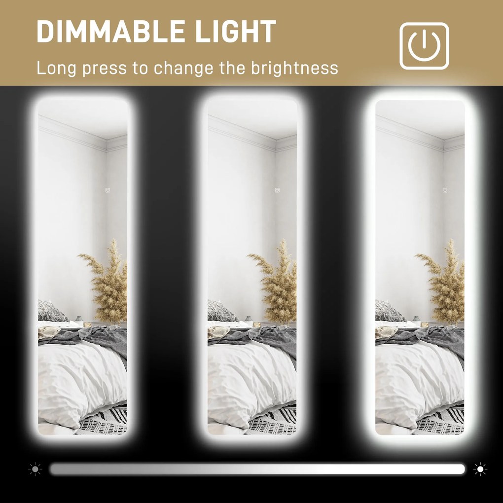 HOMCOM Lustro całociałowe z LED, sterowanie dotykowe, regulacja jasności, bezramowe, 40 x 150 cm