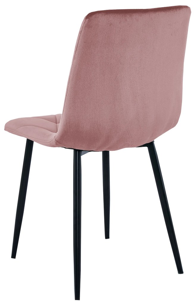 Różowe aksamitne krzesło do jadalni LIBRA z czarnymi nogami