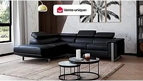 Kanapa narożna ze skóry MYSTIQUE - Czarny - Narożnik lewostronny