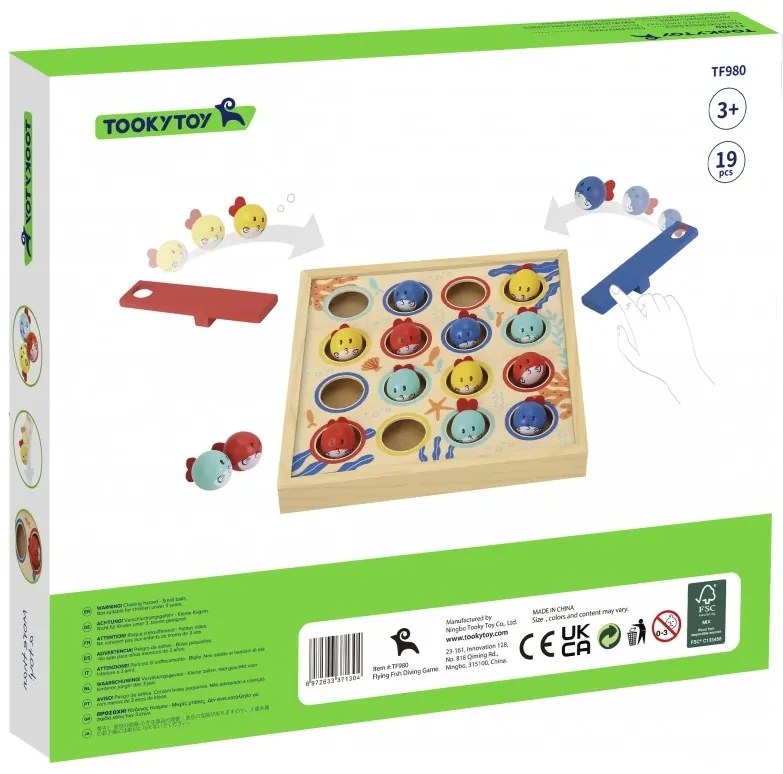 Tooky toy gra dla dzieci drewniany stół latające rybki 19 el.